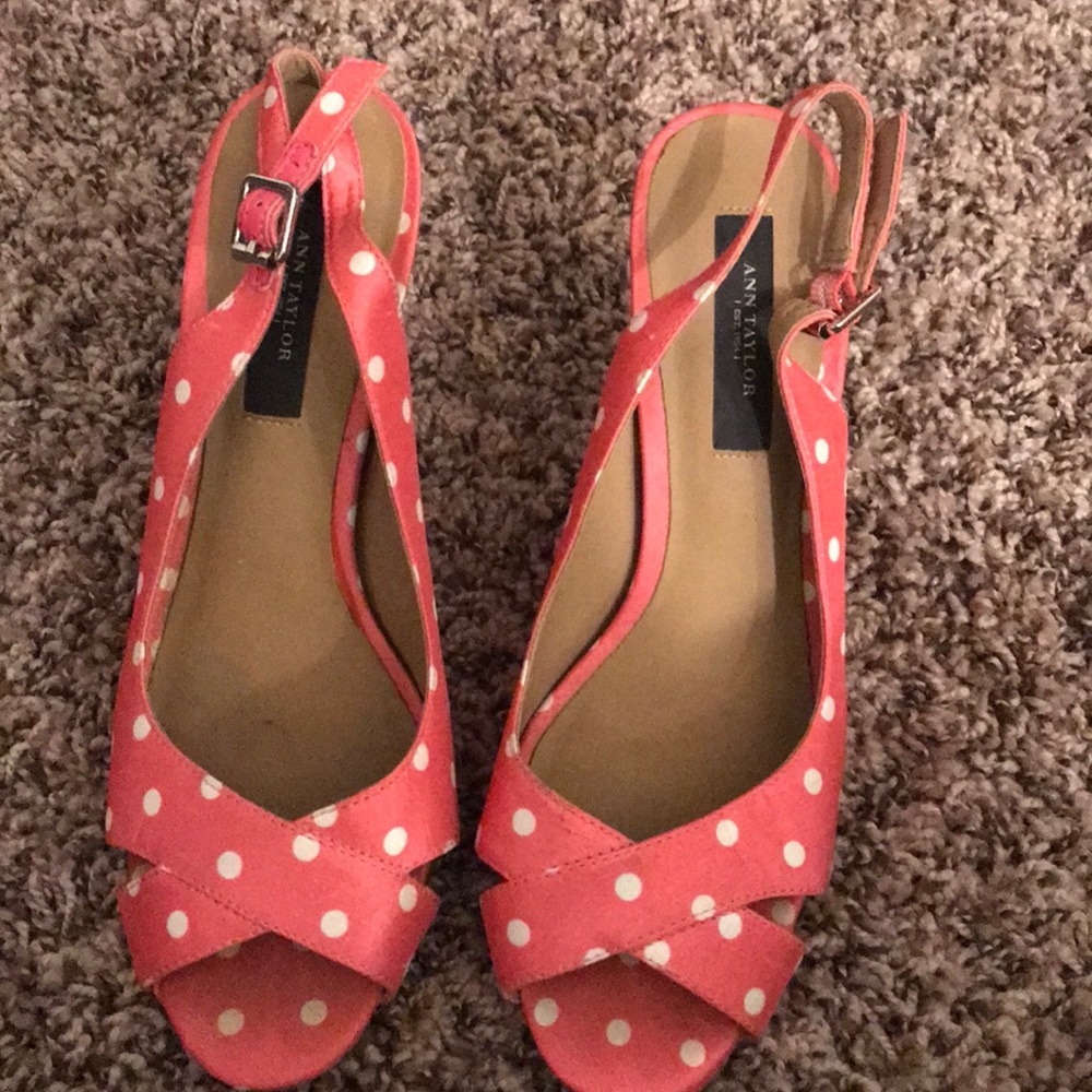 Ann Taylor Satin Pink Polka Dot Slingback Heels